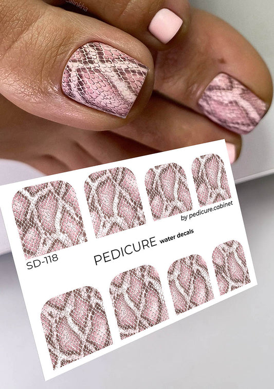 Pedicure Python. Large. Color. Pink. Nail water decals SD-118