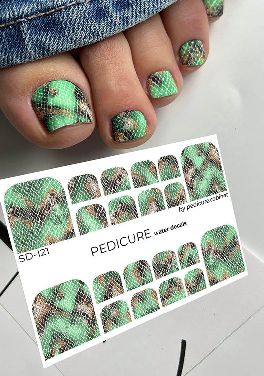 Pedicure Python. Color. Green. Nail water decals SD-121