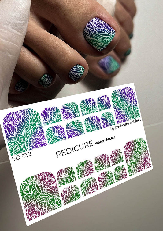 Pedicure Leafs. Color. Gradient. Nail water decals SD-132