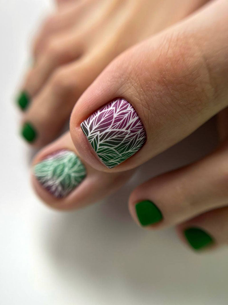 Pedicure Leafs. Big ones. Color. Gradient. Nail water decals SD-133