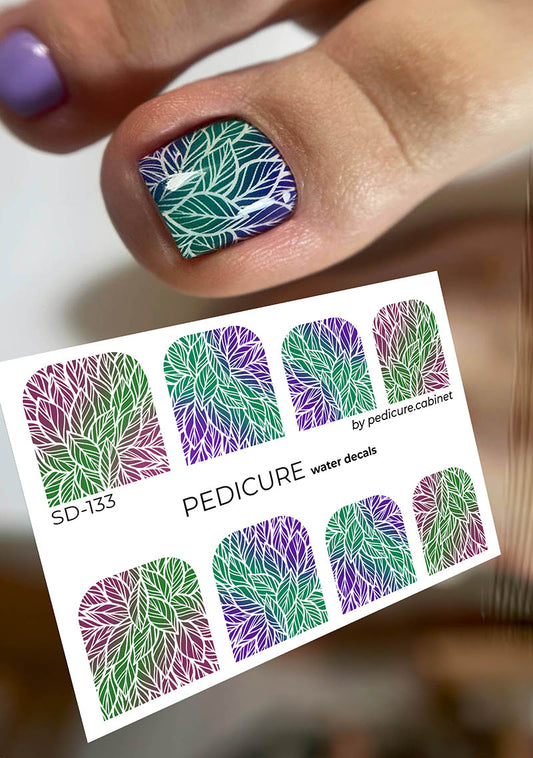 Pedicure Leafs. Big ones. Color. Gradient. Nail water decals SD-133