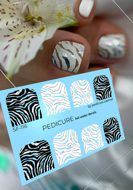 Pedicure Zebra. Large. Foil silver. Nail water decals SF-116