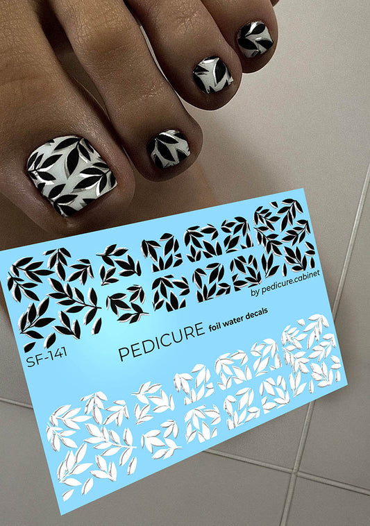 Pedicure Twigs with shadow. Foil silver. Nail water decals SF-141