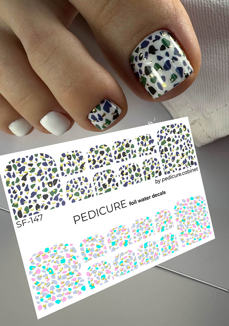 Pedicure Colored pebbles. Foil gold. Nail water decals SF-147