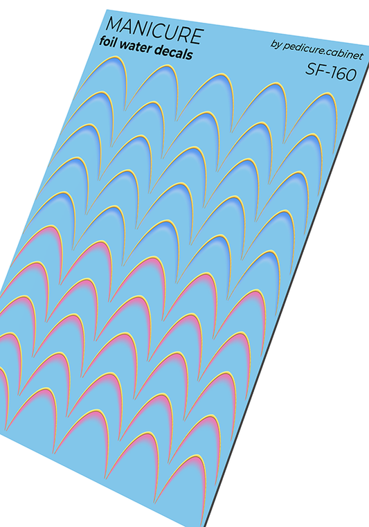 Manicure Moon. Blue and Pink. Foil gold. Nail water decals SF-160