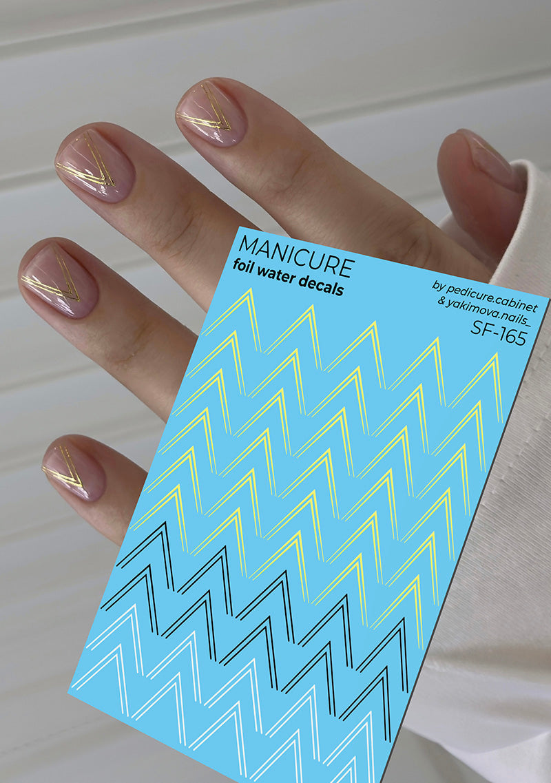 Manicure Double Checkmarks. Foil gold. Nail water decals SF-165