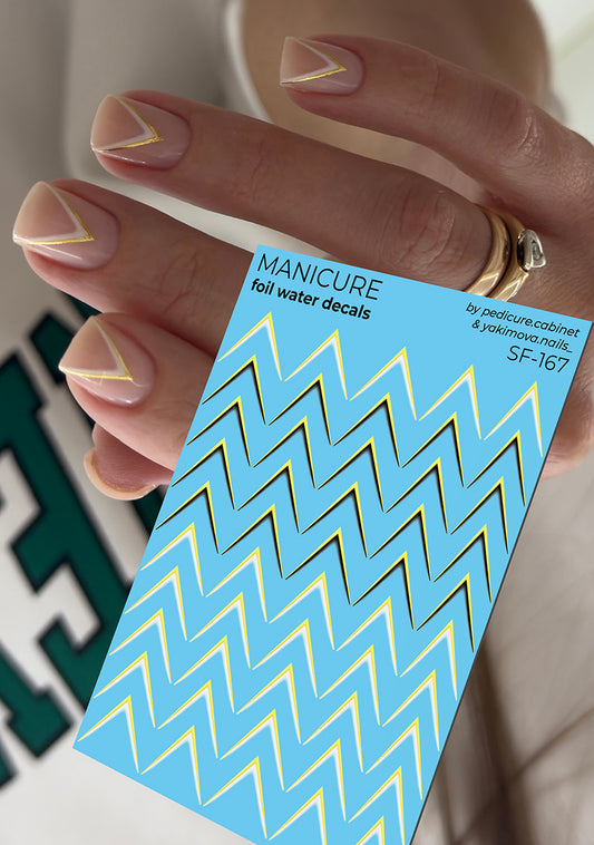 Manicure Checkmarks Black and White. Foil gold. Nail water decals SF-167
