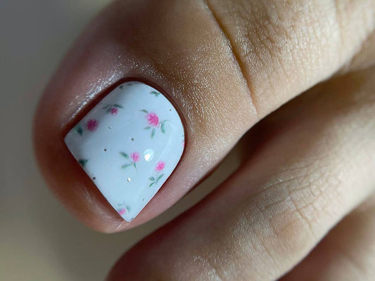 Pedicure Small Flowers. Pink. Foil silver. Nail water decals SF-178