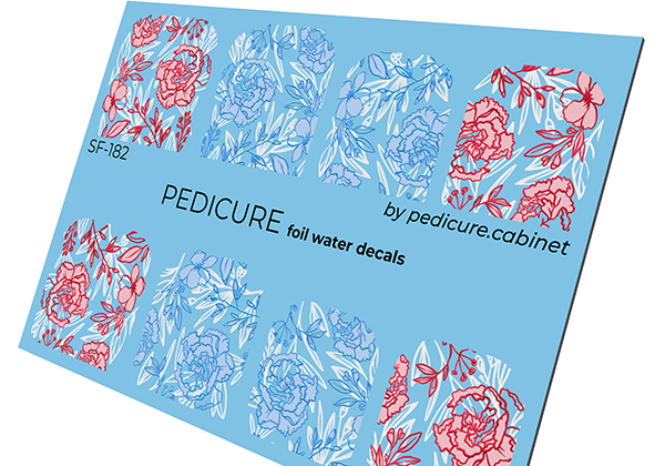 Pedicure Flowers. Red and blue. Colored foil. Large. Nail water decals SF-182