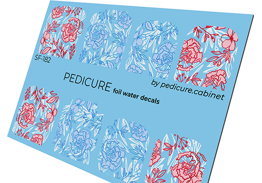 Pedicure Flowers. Red and blue. Colored foil. Large. Nail water decals SF-182