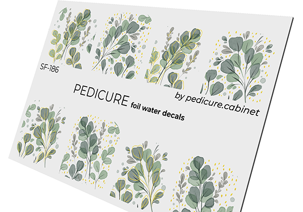 Pedicure Green twigs. Foil gold. Large. Nail water decals SF-186