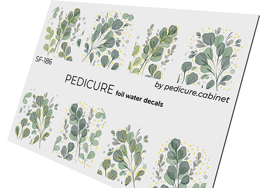 Pedicure Green twigs. Foil gold. Large. Nail water decals SF-186