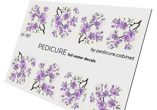 Pedicure Lilac flower twigs. Foil gold. Large. Nail water decals SF-187
