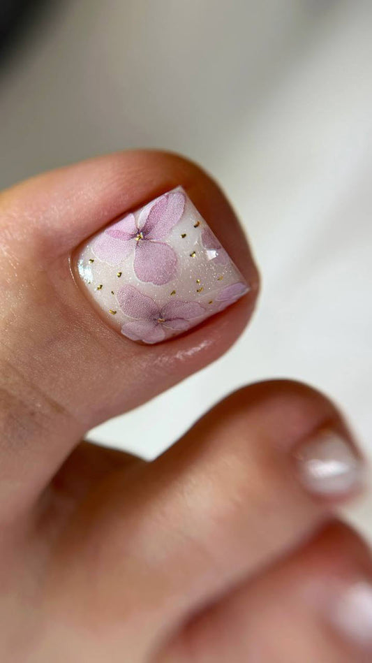Pedicure Watercolor flowers. Foil gold. Large. Nail water decals SF-188