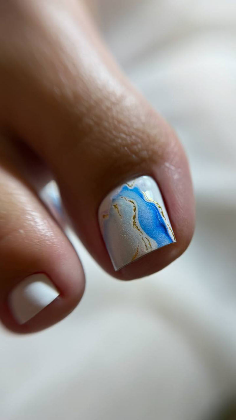 Pedicure Blue and pink stains. Foil gold. Large. Nail water decals SF-192