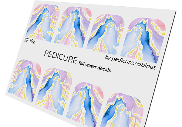 Pedicure Blue and pink stains. Foil gold. Large. Nail water decals SF-192