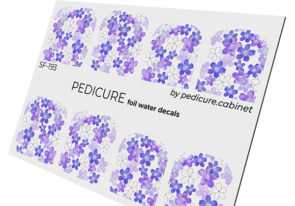 Pedicure Watercolor flowers. Foil silver. Large. Nail water decals SF-193