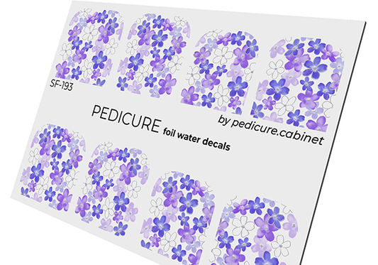 Pedicure Watercolor flowers. Foil silver. Large. Nail water decals SF-193