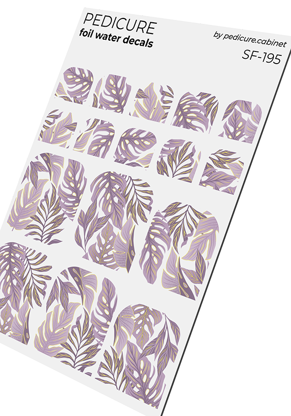 Pedicure Lilac leaves. Foil gold. Nail water decals SF-195
