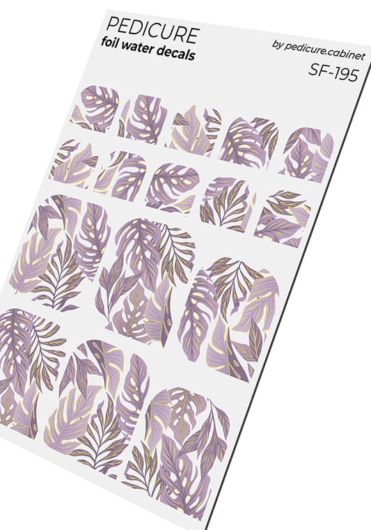 Pedicure Lilac leaves. Foil gold. Nail water decals SF-195