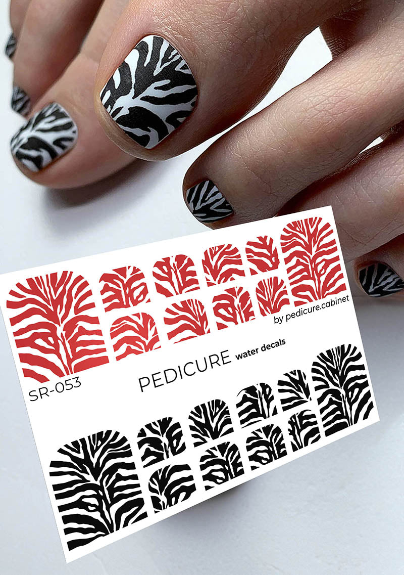 Pedicure Zebra. 2 colors. Nail water decals SR-053