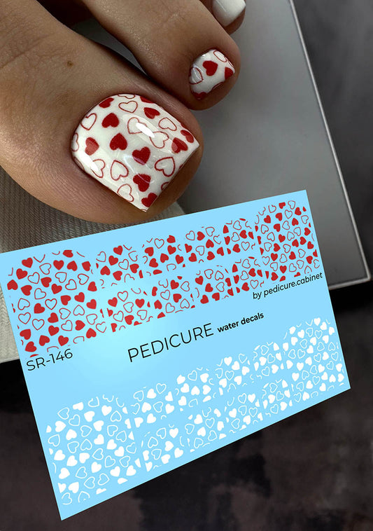 Pedicure Hearts. Red and white. Nail water decals SR-146
