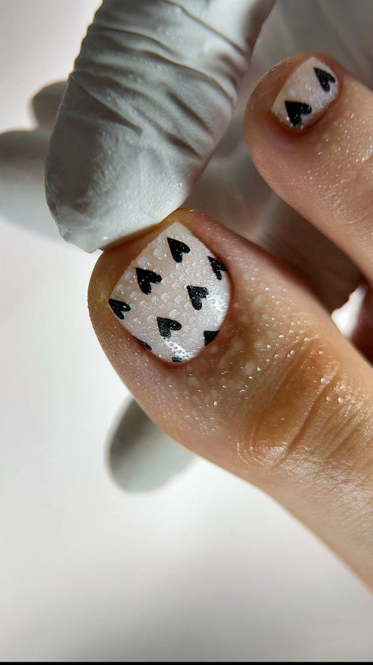Pedicure Hearts. Black. Nail water decals SR-179