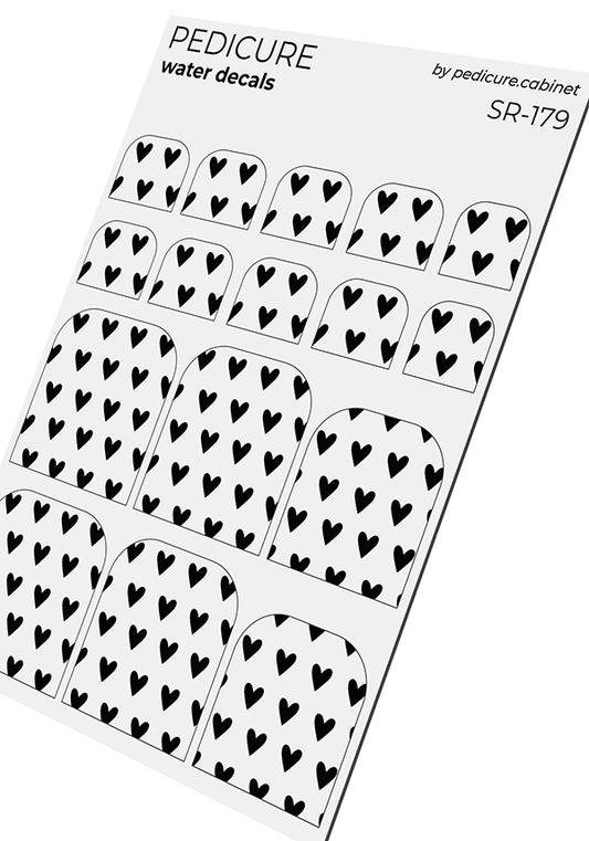 Pedicure Hearts. Black. Nail water decals SR-179