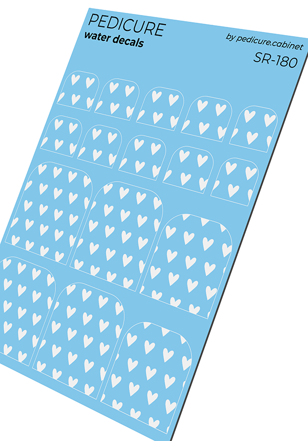 Pedicure Hearts. White. Nail water decals SR-180