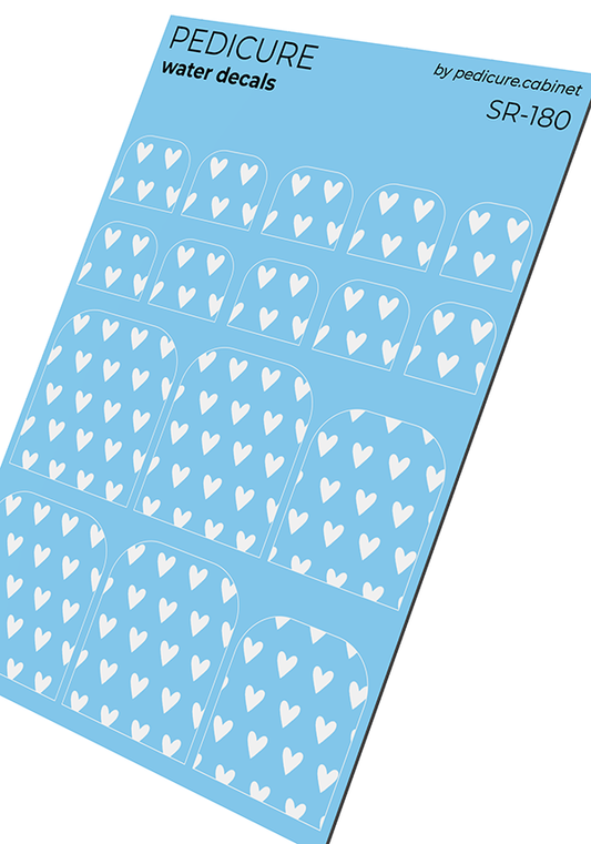 Pedicure Hearts. White. Nail water decals SR-180