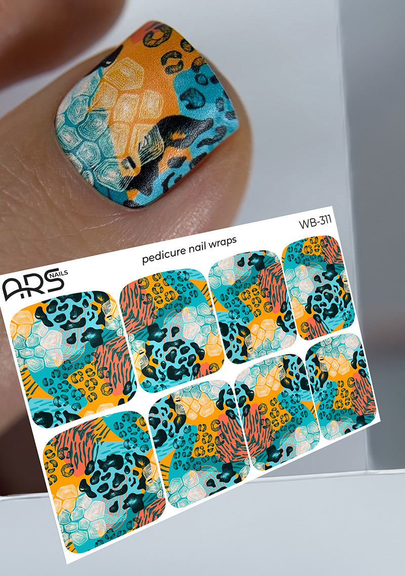 Pedicure Animal mix. Large. Nail wraps WB-311