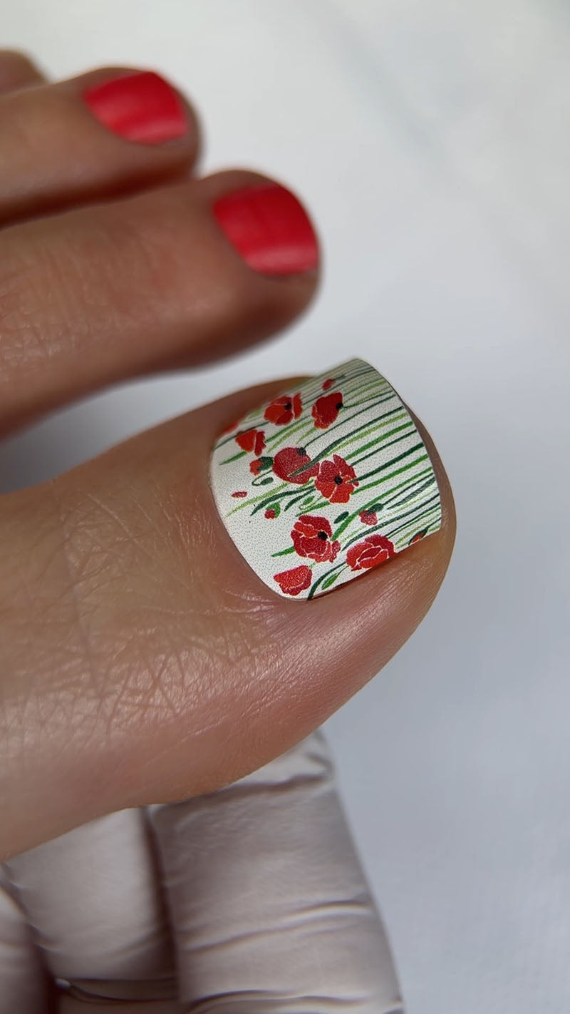 Pedicure Poppies. Large. Nail wraps WB-369