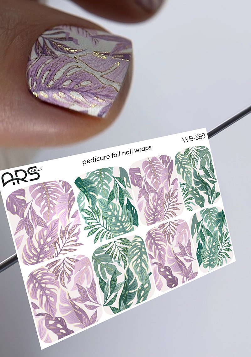 Pedicure Monstera. Gold Foil. Large. Nail wraps WB-389