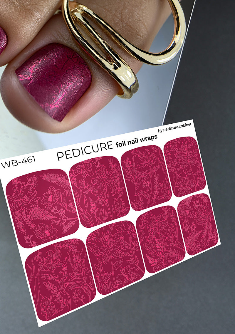 Pedicure Leaves Burgundy. Colored Foil. Large. Nail wraps WB-461