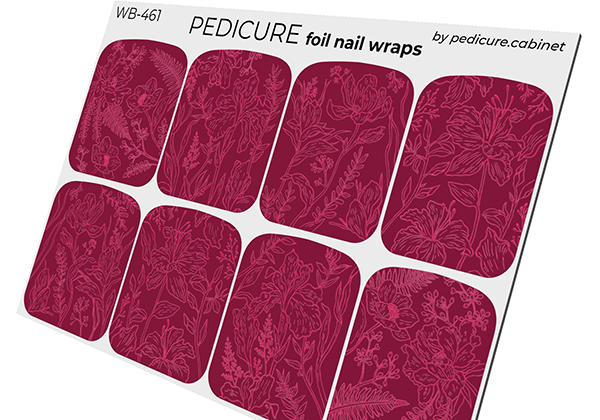 Pedicure Leaves Burgundy. Colored Foil. Large. Nail wraps WB-461