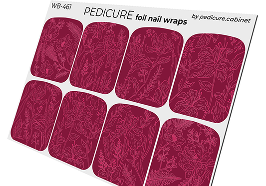 Pedicure Leaves Burgundy. Colored Foil. Large. Nail wraps WB-461