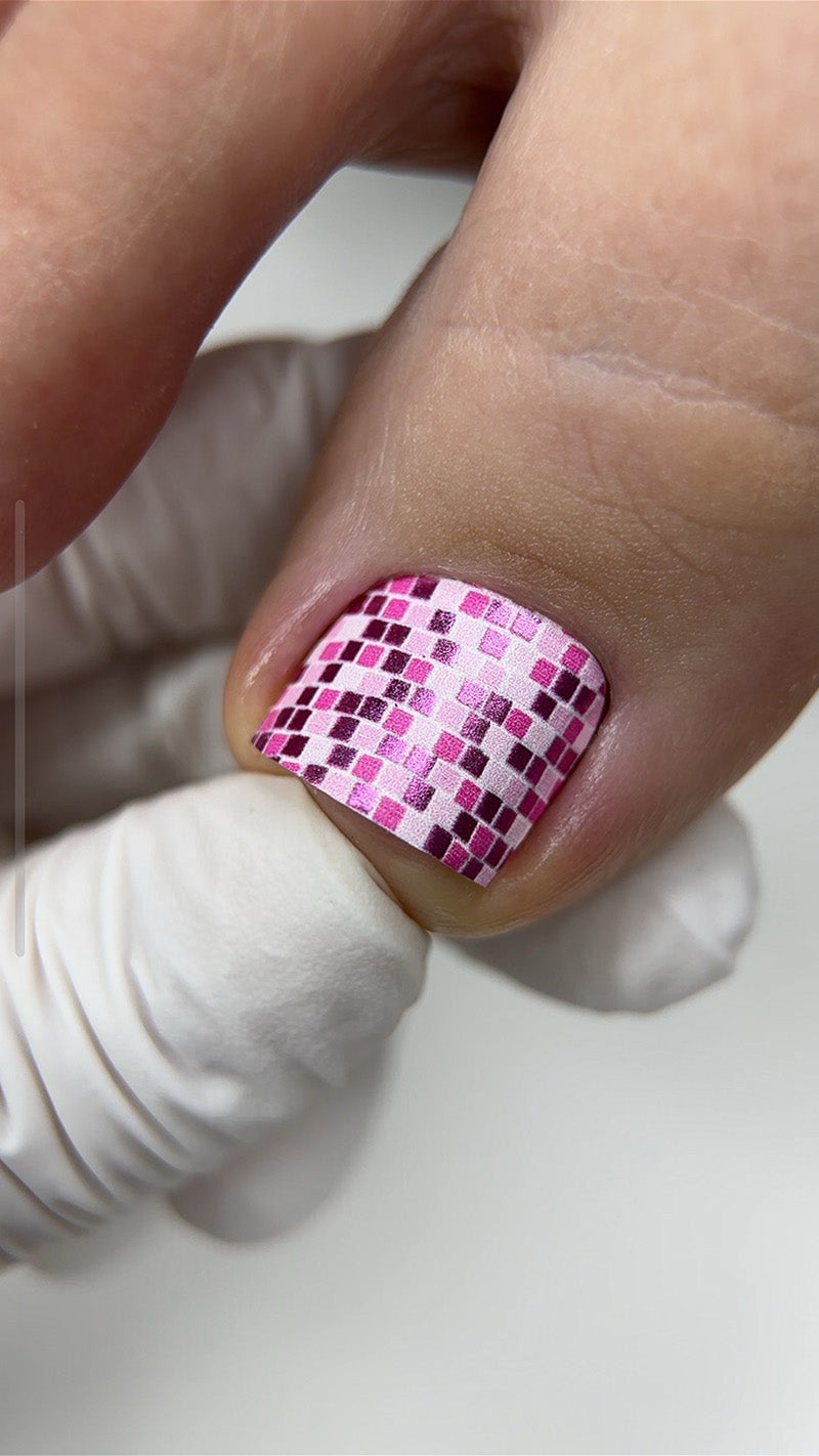 Pedicure Disco Ball. Pink. Colored Foil. Large. Nail wraps WB-485