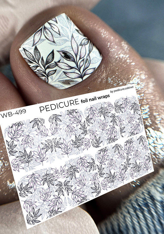 Pedicure Branches. Silver Foil. Large. Nail wraps WB-499