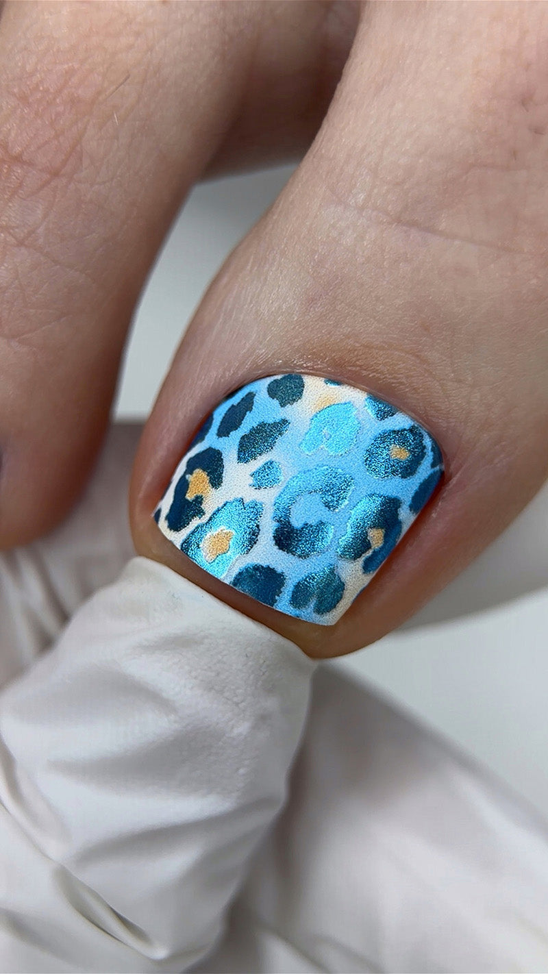 Pedicure Leo Blue and Strokes. Colored Foil. Large. Nail wraps WB-520