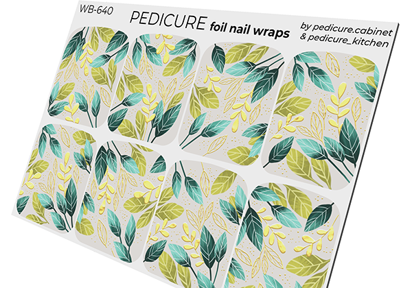Pedicure Twigs and Leaves. Foil gold. Large. Nail wrap WB-640