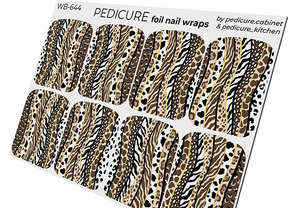 Pedicure Brown Animal Stripes. Foil gold. Large. Nail wrap WB-644