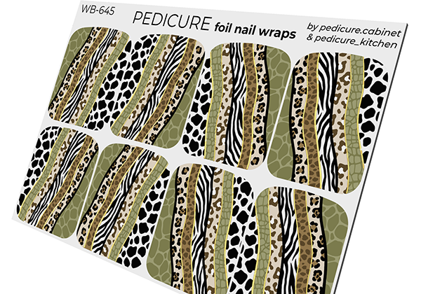 Pedicure Green Animal Stripes. Foil gold. Large. Nail wrap WB-645