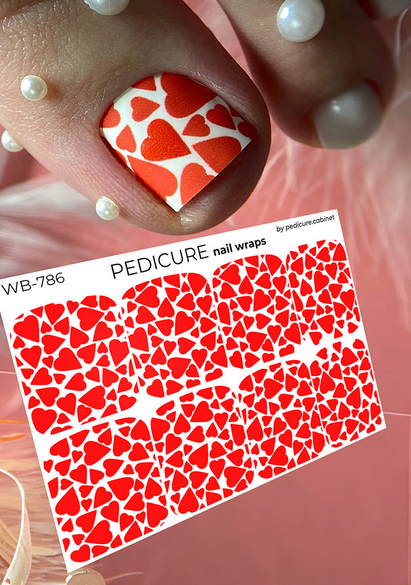 Pedicure of the Heart. White background. Large. Nail wrap WB-786