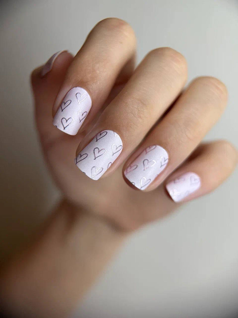 Manicure Hearts on pink. Colored Foil. Nail wraps WM-337