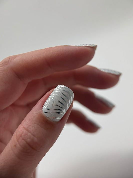 Manicure Zebra gray. Colored Foil. Nail wraps WM-341