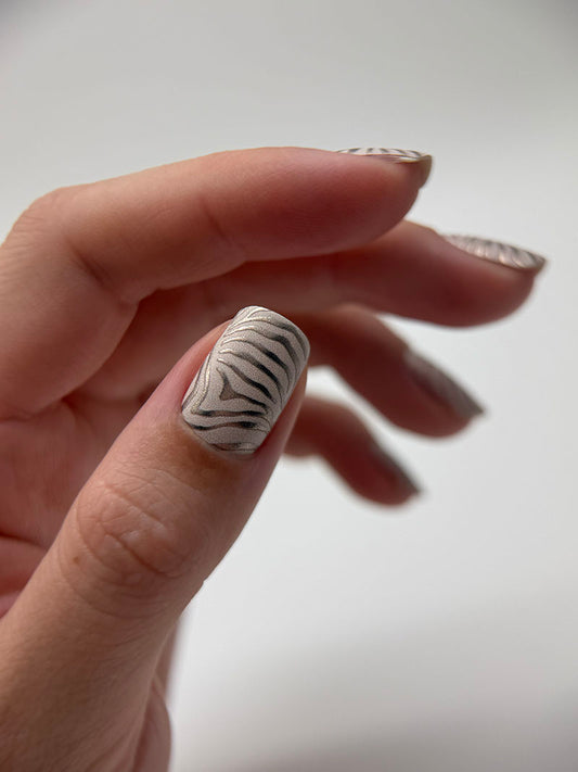 Manicure Zebra brown. Colored Foil. Nail wraps WM-342