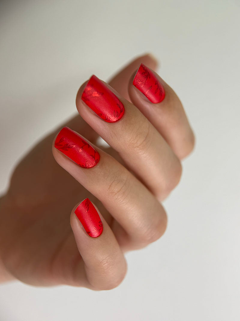 Manicure Twigs on red. Colored Foil. Nail wraps WM-346