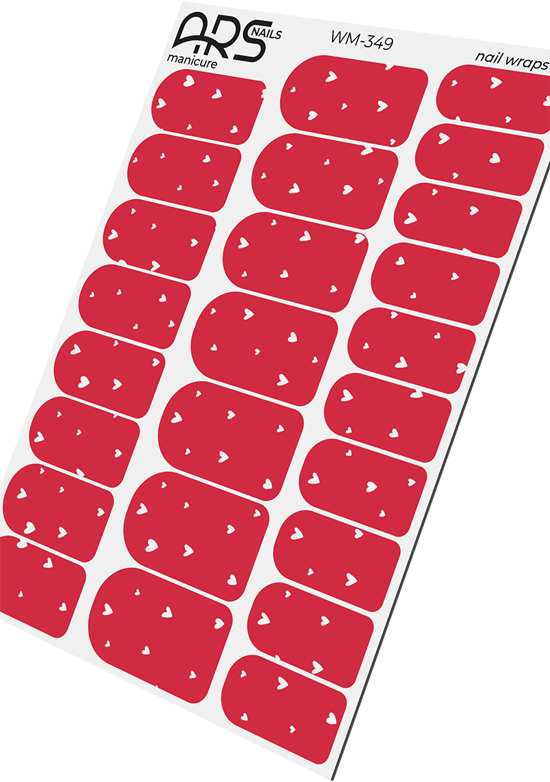 Manicure Hearts on red. Nail wraps WM-349