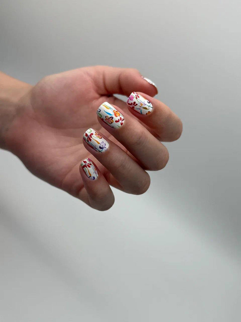 Manicure Flowers in bouquet. Colored Foil. Nail wraps WM-359