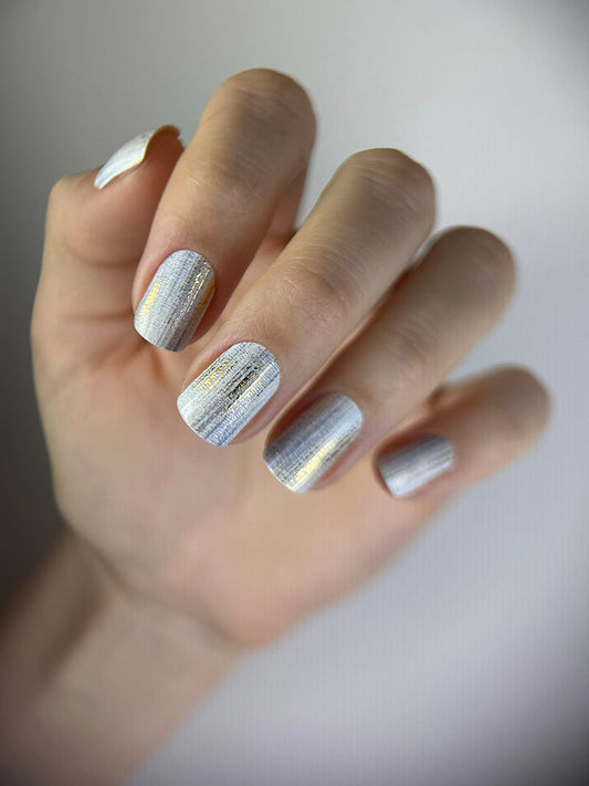 Manicure Strokes with beige and gray. Gold Foil. Nail wraps WM-405